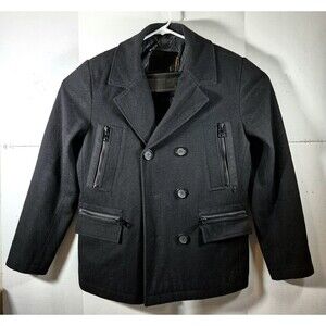 Black Wool Pea Coat By Guess, Men's Size S